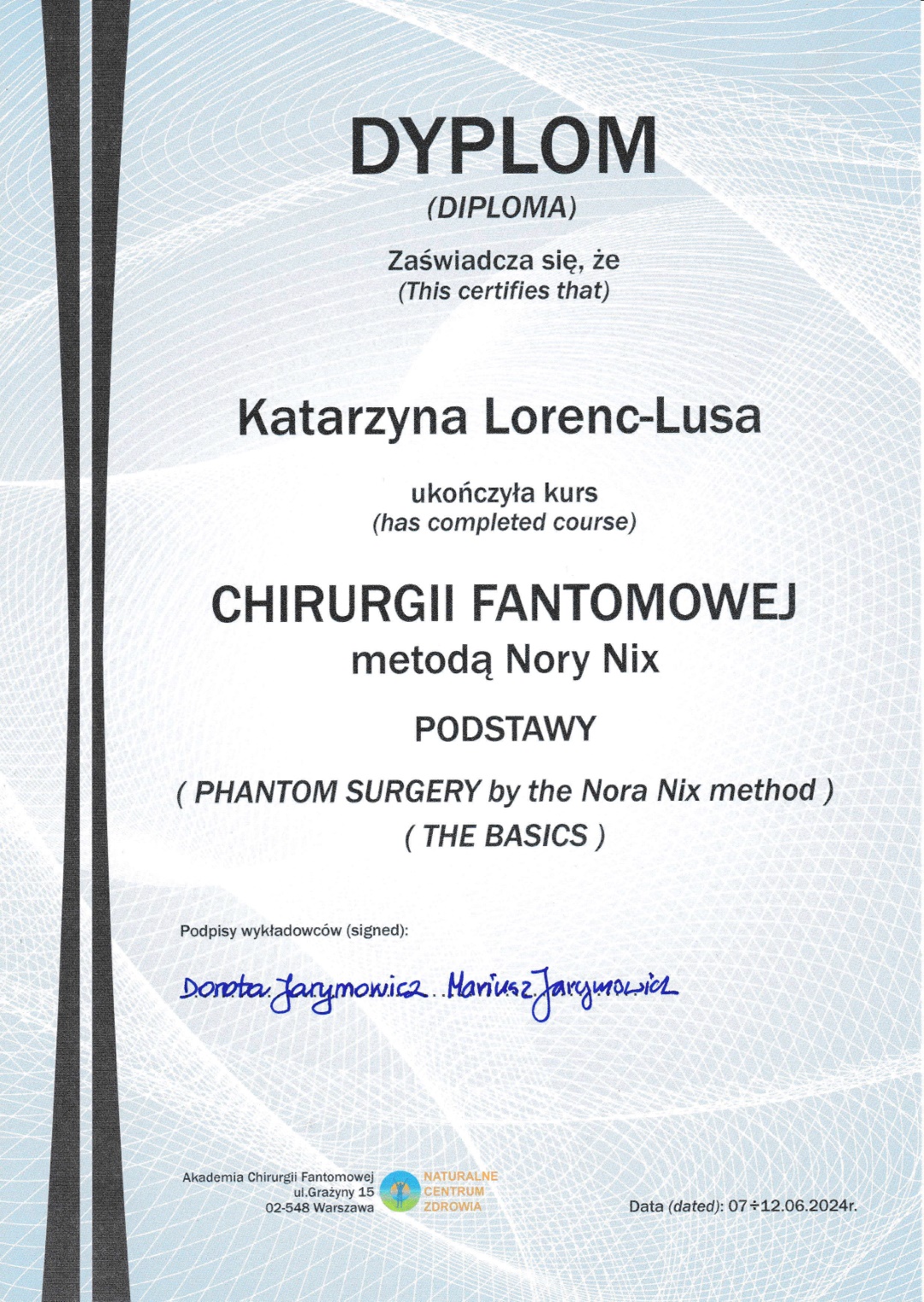 Certyfikat Chirurgia Fantomowa